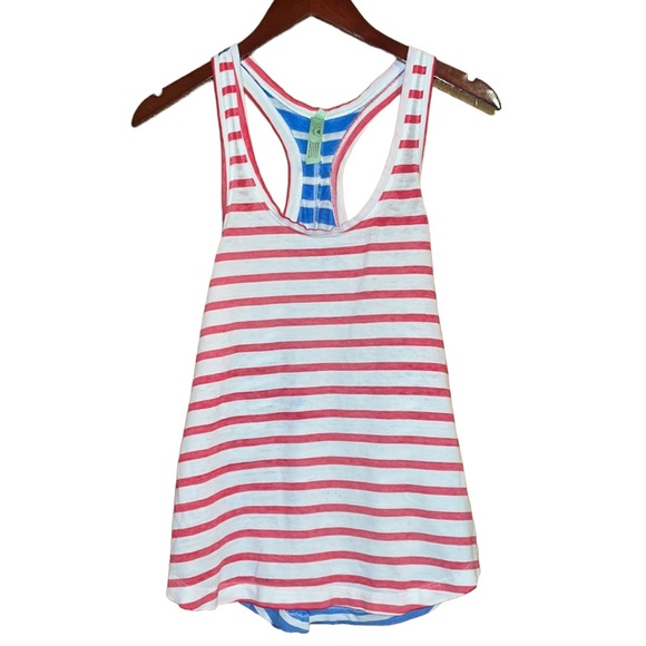 •HONEYDEW•RED/WHITE/BLUE STRIPES RACERBACK TANK TOP SIZE LARGE - Picture 1 of 8
